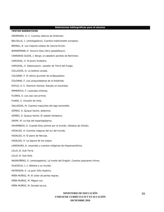 . $                      !!"              $         ""
/Q #
  /             . /*
                 .  #

    A 32
     ; .3A I7 *7 *                            <                                    7

B 9*399. = 4
         7                                   57 *                                                        7

B A 9 2 9
 32    7                                                                   )           7

B 2 3! A 37 .
   A    A                                ;        4                                57

* 2 32 . J
   2      &([ = B
             a 7                                                                            B                7

* 2 =9 K 3
   K    7                         I                   7

* 2 =9 K . Q
   K    7                                 1                                                          7

* 99 b .         79                                       7

* 9     A3      73 @                                                  B8

* 9     A3      79               8                                         <       7

; S93        7 *7 .              QI               73                                        7

3!!32(*I         79                                       7

 9 23. 37 9

 &A 3 *7 *
   R                                      7

J 993J . !7 *                                                                                   7

J !3b .7 D 8
 P                       I                                    7

J !3b .7 D 8
 P                       I               73                       ) <          7

J ("3 !7 9
 2                                                <               7

I K B
   32 3*R 37 *                        ;                                                    7 42                  *   :57

I(; 9J        I7 *                   <                                                 7

I(; 9J        I7 3                       A            7

I(; 9J        I7 9                                                7

9 A &2
   ;             79                                                   '                I                 :       7

9(99    B .
         7                   7

9(99    B .
         7        .      7

! ; g
   2 32           37 4                            57 9                         ;                    7*                      7

    9 (b 9     = 97 B
               7                                              7

"    32 A R 9
       .   7                         J        I       Q       7

"3g !&g b !7 3                                                             7

"3g !&g b !7 !<                               7

"3g !&g b !7 ;                                        7


                                                                            MINISTERIO DE EDUCACIÓN                             88
                                                                       UNIDAD DE CURRÍCULUM Y EVALUACIÓN
                                                                                  DICIEMBRE 2010
 