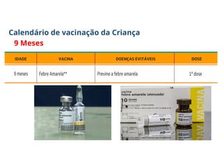 Calendário de vacinação da Criança
9 Meses
 