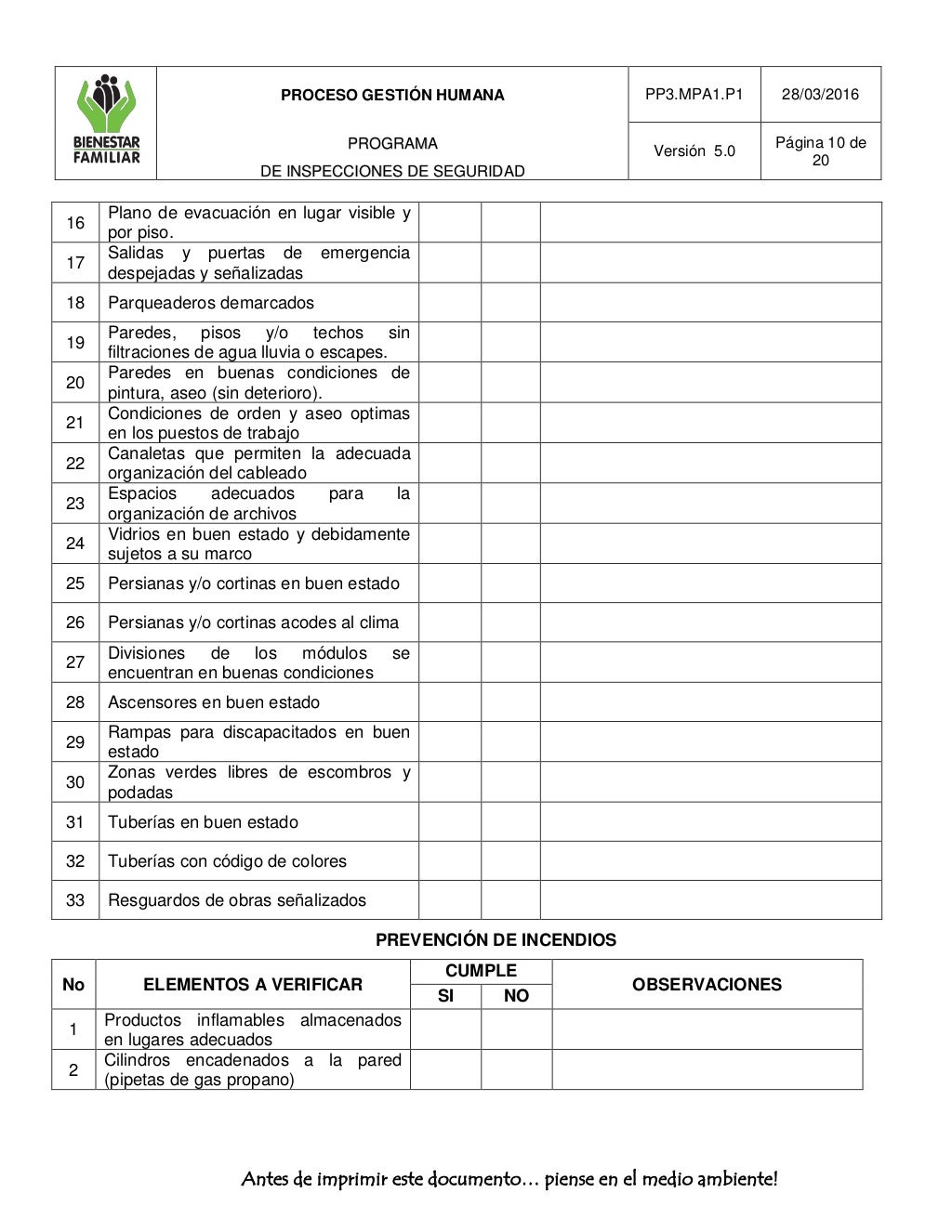 Programa De Inspecciones De Seguridad Sgsst