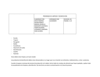 Programa de limpieza y desinfeccion 1