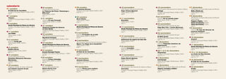 calendario
                                                20 octubre                                           28 octubre                                           10 noviembre                                     19 noviembre                                     7 diciembre
 1 octubre                                      Circuito Municipal de Jazz                           La Sonrisa Etrusca                                   XXII Festival Internacional de Jazz              XII Certamen Internacional de Guitarra Clásica   VIII Muestra de Teatro Aficionado de Almería
 El Club de los Increibles                      La Taberna del Piano “Homenaje a                     Auditorio Municipal Maestro Padilla, 21:00 h         Pepe Viciana Quartet                             Pitingo                                          Bella y Bestia son
 Auditorio Municipal Maestro Padilla, 22:00 h                                                        pag 20 y 21                                          Teatro Apolo, 21:00 h                            Auditorio Municipal Maestro Padilla 21:00 h      Teatro Apolo, 21:00 h
 pag 4                                          Billy Joel”
                                                Teatro apolo, 21:00 h                                                                                     pag15                                            pag 28 y 29                                      pag 45
 7 octubre                                      pag 13
                                                                                                                                                                                                           24 noviembre                                     8 diciembre
 Tamara                                                                                              30 octubre                                                                                                                                             VIII Muestra de Teatro Aficionado de Almería
 Auditorio Municipal Maestro Padilla, 21:00 h
                                                21 octubre                                           Da.te Danza                                          11 noviembre                                     Cineclub En un mundo mejor
                                                                                                                                                                                                                                                            Teatro Apolo,
                                                Cineclub El caso Farewell                            Teatro Apolo, 12:00 h                                Ensueños                                         Teatro Apolo, 20:00 h y 22:00 h
 pag 6                                                                                                                                                                                                     pag 44                                           Paquita y Pepito, 12:00 h
                                                Teatro Apolo, 20:00 h y 22:00 h                      pag 22                                               Teatro Apolo, 21:00 h
                                                pag 44                                                                                                    pag 23                                                                                            Noche de Sainetes, 20:00 h
 9 octubre                                                                                                                                                                                                 24 noviembre                                     Cierre del Festival, 21:00 h
 Banda Municipal de Música de Almería           21 octubre                                           1 noviembre                                                                                           XXII Festival Internacional de Jazz              pag 45
 Auditorio Municipal Maestro Padilla, 12:00 h   Orquesta Ciudad de Almería                           Banda Municipal de Música de Almería                 13 noviembre                                     Pepe Bao Trío + Carles Benavent
 pag 41                                         & Coro OCAL                                          Teatro Apolo, 19:30 h                                Banda Municipal de Música de Almería             Auditorio Municipal Maestro Padilla, 21:00 h     9 diciembre
                                                Auditorio Municipal Maestro Padilla, 21:00 h         pag 41                                               Auditorio Municipal Maestro Padilla, 12:00 h     pag 17                                           Cineclub El viaje del director de
 11 octubre                                     pag10 y 11                                                                                                pag 41                                                                                            recursos humanos
 Los Vinilos                                                                                         2 noviembre                                                                                           26 noviembre                                     Teatro Apolo, 20:00 h y 22:00 h
 Teatro Apolo, 21:00 h
                                                22 octubre                                           Cineclub El hombre de al lado                                                                         XXII Festival Internacional de Jazz              pag 44
 pag 49                                         XXII Festival Internacional de Jazz                  Teatro Apolo, 20:00 h y 22:00 h                      15 noviembre                                     El Niño Josele
                                                Big Band Clasijazz                                   pag 44                                               Programa estable de teatro aficionado            Auditorio Municipal Maestro Padilla, 21:00 h     10 diciembre
                                                Auditorio Municipal Maestro Padilla, 21:00 h                                                                                                                                                                Amaral
 13 octubre                                     pag14                                                4 noviembre
                                                                                                                                                          Entremeses de mujeres de mala vida               pag 18 y 19
                                                                                                                                                                                                                                                            Auditorio Municipal Maestro Padilla, 21:00 h
 Cineclub Inside Job                                                                                                                                      Teatro Apolo, 21:00 h
                                                23 octubre                                           XII Certamen Internacional de Guitarra Clásica       pag 45                                           1 diciembre                                      pag 34 y 35
 Teatro Apolo, 20:00 y 22:00 h                                                                                                                                                                             Cineclub Pequeñas mentiras sin
                                                                                                     Ópera “La Mujer de la Sombrilla”
 pag 44                                         Banda Municipal de Música de Almería
                                                                                                     Teatro Apolo, 21:00 h                                                                                 importancia                                      11 diciembre
                                                Templete del Parque Nicolás Salmerón, 12:00 h                                                             16 noviembre                                                                                      Banda Municipal de Música de Almería
                                                                                                     pag 27                                                                                                Teatro Apolo, 20:00 h y 22:00 h
14 octubre                                      pag 41                                                                                                    Cineclub Incendies                               pag 44                                           Teatro Apolo, 12:00 h
Maldita Nerea                                                                                                                                             Teatro Apolo, 20:00 h y 22:00 h                                                                   pag 41
Pabellón Rafael Florido, 22:00 h                23 octubre                                           4 noviembre                                                                                           del 1 al 4 de diciembre
                                                                                                     El Club de los Increibles                            pag 44
pag 8 y 9                                       Escuela Municipal Taurina                                                                                                                                  Mayumaná                                         15 y 16 diciembre
                                                Novillada clase práctica. Plaza de Toros , 12:00 h   Auditorio Municipal Maestro Padilla, 22:00 h                                                          Auditorio Municipal Maestro Padilla, 21:00 h     La noche de Max Estrella
 15 octubre                                     pag 50                                               pag 4                                                17 noviembre                                     pag 30 y 31                                      Teatro Apolo, 21:00 h
 Circuito Municipal de Jazz                                                                                                                               XXII Festival Internacional de Jazz                                                               pag 36 y 37
 González-Mazuecos-Morente-                     26 octubre                                           5 noviembre                                          Pablo Martín Quintet                             4 diciembre
 Mortensen                                      Cineclub Cirkus Columbia                             Antonio Orozco                                       Teatro Apolo, 21:00 h                            Cantajuego                                       16 diciembre
 Clasijazz, 22:00 h                             Teatro Apolo, 20:00 h y 22:00 h                                                                           pag16                                            Palacio de los Juegos Mediterráneos 18:00 h      El Club de los Increibles
                                                pag 44                                               Auditorio Municipal Maestro Padilla, 21:00 h
 pag 13                                                                                              pag 24 y 25                                                                                           pag 32 y 33                                      Auditorio Municipal Maestro Padilla, 22:00 h
                                                                                                                                                                                                                                                            pag 4
 18 octubre                                     27 octubre                                                                                                18 noviembre                                     6 diciembre
 Programa estable de teatro aficionado          Circuito Municipal de Jazz                           9 noviembre                                          XII Certamen Internacional de Guitarra Clásica   VIII Muestra de Teatro Aficionado de Almería     23 diciembre
 Los árboles mueren de pie                      Mateo García Trío                                    Cineclub Planes para mañana                          Serranito                                        Mujeres, comadres, médicos                       M Clan
 Teatro Apolo, 21:00 h                          Teatro apolo, 21:00 h                                Teatro Apolo, 20:00 h y 22:00 h                      Auditorio Municipal Maestro Padilla21:00 h       Teatro Apolo, 21:00 h                            Auditorio Municipal Maestro Padilla, 21:00 h
 pag 45                                         pag 13                                               pag 44                                               pag 27                                           pag 45                                           pag38 y 39
                                                                                                                                                      3
 