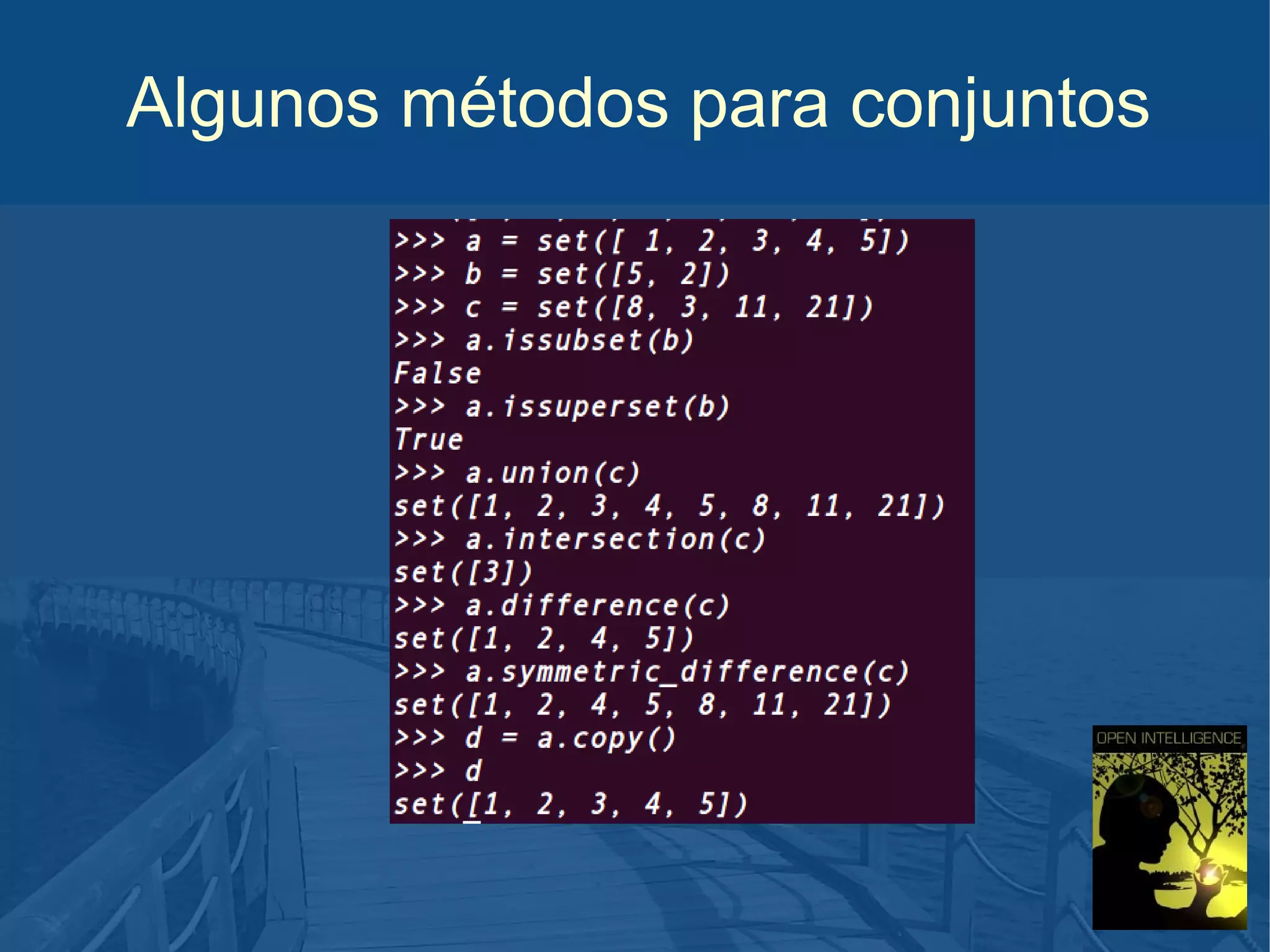 Algunos métodos para conjuntos

 