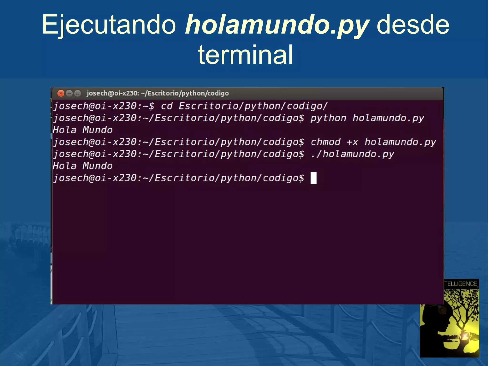 Ejecutando holamundo.py desde
terminal

 