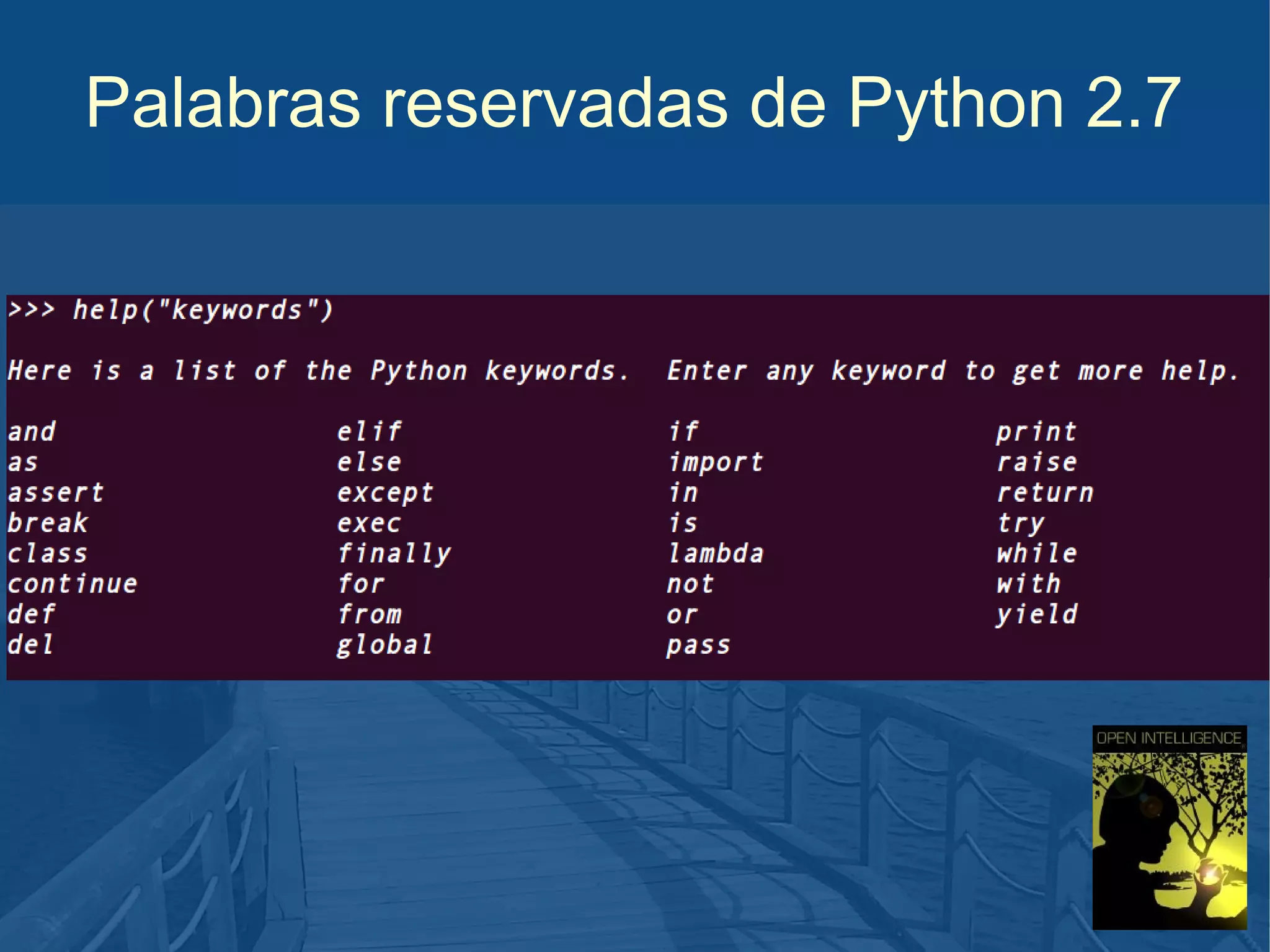Palabras reservadas de Python 2.7

 