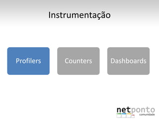 Instrumentação



Profilers      Counters   Dashboards
 