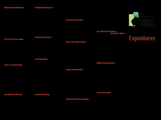 Alberto Gurovich Weisman es               Elke Schlack Fuhrmann es Arquitecta          planificación participativa. Su           Ha realizado proyectos de parques
Arquitecto (UCh), D.E.A. y Doctor© en     (PUC) y Doctora en Urbanismo por la          experiencia profesional ha estado         urbanos, Parque Inés de Suárez,
Arquitectura y Urbanismo por la           Universidad Tecnológica de Berlín,           vinculada a las políticas públicas        Providencia, 1992, Parque
Universidad Politécnica de Madrid,        Alemania. Desarrolla investigación y         urbanas y habitacionales como ex          Bicentenario de Vitacura 2000/2011,
España. Posee el cargo de Director del    docencia en temas de legislación             funcionaria MINVU (arquitecta DPH y       Remodelación Parque Quinta Normal,
                                                                                                                                                                               1er
Departamento de Urbanismo e               urbana, estrategias e instrumentos           Delegada Provincial de Valdivia).         2009/2011. Ganador concurso Parque            encuentro de
imparte el Taller de Diseño Urbano en     para la promoción del espacio público                                                  Isla Cautín, Temuco, 2011 y
la Facultad de Arquitectura y
Urbanismo (FAU) de la Universidad de
                                          y de la transformación urbana
                                          sustentable en el CITU-UNAB y el
                                                                                       Osvaldo Muñoz Peralta es Diseñador
                                                                                       Industrial (UCV), Diplomado en            recientemente, Ganador Concurso
                                                                                                                                 Parque de La Ciudadanía para
                                                                                                                                                                               DISEÑO
Chile. Ha escrito numerosos artículos
sobre estructura urbana interna e
                                          MPUR-PUC. Actualmente desarrolla
                                          investigaciones en Chile con fondos
                                                                                       Estudios Avanzados y Doctorando en
                                                                                       Investigación en Diseño por la            remodelar los alrededores del Estadio
                                                                                                                                 Nacional. Equipo con arquitecto Danilo
                                                                                                                                                                               URBANO
                                                                                       Universidad de Barcelona, España. Es
interfaz urbanorural.                     Fondecyt y UNAB, y de Cooperación                                                      Martic Vukasovic.
                                                                                       académico Departamento Diseño FAU
Sus líneas de Investigación son           Internacional acerca del tópico
                                                                                       y posee vasta experiencia en docencia     Juan Mastrantonio Freitas, es
urbanismo, planificación, diseño          Espacios de Uso Público (DAAD,
                                                                                       como profesor de taller e investigación   Arquitecto (UCV) y Luis Alvarez Alfaro
urbano, análisis y evaluación de          Goethe Institut y DFG).
                                                                                       de diseño y mobiliario urbano en          es Geógrafo, ambos académicos de la
proyectos.
María Isabel Pavez Reyes es
Arquitecto (UCh), D.E.A. Universidad
de Paris y Doctora en Arquitectura y
                                          Jonás Figueroa Salas es Diseñador
                                          (UCV), Arquitecto (UCh) y Técnico
                                          Urbanista por el Ministerio de
                                          Administraciones Pública de España.
                                                                                       diversas universidades como UTEM y
                                                                                       UMCE.
                                                                                       Viviana Fernández Prajoux es
                                                                                                                                 Universidad Andrés Bello. Juan
                                                                                                                                 Mastrantonio Freitas es profesor
                                                                                                                                 titular y Director de la carrera de
                                                                                                                                 Arquitectura, Facultad de
                                                                                                                                                                           Expositores
                                                                                       Arquitecto (UBB), Magíster en
Urbanismo por la Universidad              Es académico de la Escuela de                                                          Arquitectura, Arte y Diseño de la
                                                                                       Desarrollo Residencial (University
Politécnica de Madrid, España. Es         Arquitectura de la Universidad de                                                      Universidad Andrés Bello, sede Viña
                                                                                       College London) y con D.E.A. en
académica del Departamento de             Santiago de Chile. Posee diplomado en                                                  del Mar. Además, se ha desempeñado
                                                                                       Arquitectura y Urbanismo por la
Urbanismo FAU y fundadora de la           transporte urbano y ordenación del                                                     como Presidente del Colegio de
                                                                                       Universidad Politécnica de Madrid,
Revista De Urbanismo. Sus líneas de       territorio y diversas publicaciones                                                    Arquitectos, Delegación Región de
                                                                                       España. Es académica del
investigación son urbanismo,              sobre política y morfología urbana,                                                    Valparaíso. Es miembro de
                                                                                       Departamento de Urbanismo y docente
planificación y diseño urbano. Además     ciudad y territorio y conflictos sociales.                                             organizaciones ciudadanas y autor de
                                                                                       de pre y postgrado en la FAU. Sus
es autora de proyectos, libros y                                                                                                 varios estudios con el patrimonio
                                          José Rosas Vera es Arquitecto (PUC),         líneas de Investigación son vivienda,
numerosos artículos en su                                                                                                        urbano y la sustentabilidad.
                                          Magister en Planificación Urbana y           impacto urbano de políticas
especialidad.
                                          Regional (PUC) y Doctor en                   habitacionales, participación             Alejandro Aravena Mori es Arquitecto
Jorge Inzulza Contardo es Arquitecto      Arquitectura E.T.S.A. de Barcelona,          ciudadana, planificación urbana           (PUC) y posee un Postgrado en Teoría e
(UBB), Magíster en Desarrollo Urbano      España. Actualmente es Decano                (PRCs) y género.                          Historia por el Instituto Universitario
(PUC) y Doctor en Urbanismo y Paisaje     Facultad de Arquitectura, Diseño y                                                     de Arquitectura de Venezia. Es
                                                                                       Sergio Baeriswyl Rada es Arquitecto
por la Universidad de Manchester,         Estudios Urbanos, de la P. Universidad                                                 Profesor Adjunto de la Universidad
                                                                                       (UCV) y Doctor en Urbanismo por la
Inglaterra. Es académico del              Católica de Chile. Se ha desempeñado                                                   Católica de Chile y Visiting Professor
                                                                                       Universidad de Karlsruhe, Alemania.
Departamento de Urbanismo y Sub           como docente y profesor invitado de                                                    en la Universidad de Harvard. Posee
                                                                                       Es docente del Departamento de
Director de la Escuela de Postgrado       pre y postgrado en prestigiosas                                                        vasta experiencia en arquitectura con
                                                                                       Planificación y Diseño Urbano de la
FAU. Posee experiencia académica y        universidades nacionales y extranjeras                                                 especial acento en el desarrollo de
                                                                                       Universidad del Bío Bío y en la
profesional en las áreas de la            como la U. de Chile, U. Central de                                                     vivienda desde su oficina Elemental,
                                                                                       actualidad se desempeña como
planificación urbana como                 Venezuela, U. de Arizona, U. Federal de                                                adjudicándose premios en diversas
                                                                                       Coordinador del Plan de
ex-funcionario de la Seremi MINVU y       Río Grande do Sul y U. Tecnológica de                                                  ocasiones y publicaciones de sus
                                                                                       Reconstrucción Urbana del Borde
en la docencia de pre y postgrado, e      Monterrey. Es autor de numerosas                                                       obras tanto el contexto nacional como
                                                                                       Costero de la Región del Bío Bío. Su
investigación en las áreas de             publicaciones y además ha participado                                                  internacional (Italia, España e
                                                                                       experiencia se centra en instrumentos
arquitectura, planificación comunal y     en diversos proyectos de arquitectura                                                  Inglaterra, entre otros países).
                                                                                       de planificación urbana, docencia de
diseño urbano.                            y diseño urbano.
                                                                                       pre y postgrado e investigación sobre     Gonzalo Arze Arce es Arquitecto (U.
Marco Valencia Palacios es Historiador    Javiera Maira Moya es Arquitecto (U.         crecimiento urbano e indicadores de       Mayor de San Andrés, Bolivia),
y Sociólogo (UCh) y Doctor en             Central) y Doctora© en Urbanismo por         calidad de vida.                          Magíster en Urbanismo (UCh) y
Arquitectura y Patrimonio por la          la Universidad Politécnica de Madrid.                                                  Doctor© en Procesos Sociales y
                                                                                       Teodoro Fernández Larrañaga es
Universidad de Sevilla, España. Es        España. Es académica del Instituto de                                                  Políticos de América Latina por la
                                                                                       Arquitecto y con PosTítulo en
académico y miembro del Centro de         Arquitectura y Urbanismo de la                                                         Universidad de Arcis de Chile. Es
                                                                                       Arquitectura del Paisaje por la P.
Estudios Arquitectónicos, Urbanísticos    Universidad Austral de Chile, con                                                      académico del Departamento de
                                                                                       Universidad Católica de Chile (PUC).
y del Paisaje de la Universidad Central   proyectos de investigación y docencia                                                  Urbanismo y miembro del CIAPE.
                                                                                       Es Profesor Titular de la Escuela de
de Chile. Ha escrito numerosos            en pregrado. Su línea de investigación                                                 Posee experiencia académica y
                                                                                       Arquitectura PUC desde 1984 como
artículos sobre ideología del urbanismo   son modelos urbanos y territoriales                                                    profesional en las áreas de la
                                                                                       profesor de Taller.
y la planificación urbana regional.       más sostenibles, ecología urbana y                                                     planificación urbana y diseño urbano.
 