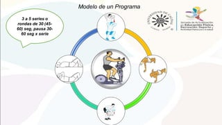 Modelo de un Programa
3 a 5 series o
rondas de 30 (45-
60) seg, pausa 30-
60 seg x serie
 