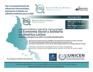 Con el acompañamiento de
referencias internacionales,
planteamos el debate y la
reflexión académica para la ESyS
 