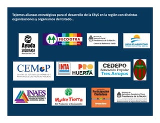 Tejemos alianzas estratégicas para el desarrollo de la ESyS en la región con distintas
organizaciones y organismos del Estado…
 