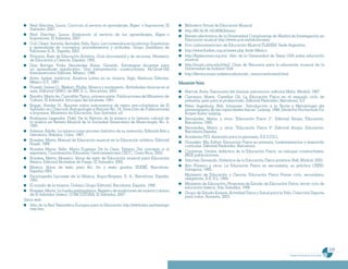 Real Sánchez, Laura, Currículo al servicio el aprendizaje, Algier´s Impresores, El        Biblioteca Virtual de Educación Musical
    Salvador, 2007.                                                                           http://80.34.38.142:8080/bivem/
    Real Sánchez, Laura, Evaluación al servicio de los aprendizajes, Algier´s                 Revista electrónica de la Universidad Complutense de Madrid de Investigación en
    Impresores, El Salvador, 2007.                                                            Educación musical http://www.ucm.es/info/reciem/
    Coll, César; Saravia, Bernabé; Valls, Enric, Los contenidos en la reforma. Enseñanza      Foro Latinoamericano de Educación Musical FLADEM Sede Argentina
    y aprendizaje de conceptos, procedimientos y actitudes, Grupo Santillana de
    Ediciones S. A., España, 2001.                                                            http://www.fladem.org.ar/news.php Sede México
    Primaria, Área de Educación Artística. Guía documental y de recursos, Ministerio          http://flademmex.org.mx/ -Sitio de la Universidad de Texas USA sobre educación
    de Educación y Ciencia, España, 1992.                                                     musical
    Díaz Barriga, Frida; Hernández Rojas, Gerardo, Estrategias docentes para                  http://music.utsa.edu/tdml/ -Guía de Recursos para la educación musical de la
    un aprendizaje significativo. Una interpretación constructivista, McGraw-Hill             Universidad de Indiana USA
    Interamericana Editores, México, 1998.                                                    http://library.music.indiana.edu/music_resources/mused.html
    Aretz, Isabel, (relatora), América Latina en su música, Siglo Veintiuno Editores,
    México D.F., 1987.                                                                     Educación física
    Froseth, James O., Weikart, Phyllis, Música y movimiento. Actividades rítmicas en el
    aula, Editorial GRAÓ, de IRIF, S. L., Barcelona, 2001.                                    Harrow, Anita. Taxonomía del dominio psicomotor, editorial Matiz, Madrid, 1987.
    Baratta, María de, Cuscatlán Típico, primera parte, Publicaciones del Ministerio de       Carranza, Marta, Castellar Gil. La Educación Física en el segundo ciclo de
    Cultura, El Salvador, fotocopia del facsímile, 1991.                                      primaria, guía para el profesorado, Editorial Paidotribo, Barcelona, S.F.
    Boggs, Stanley H., Apuntes sobre instrumentos de viento pre-colombinos de El              Ritter, Ingerborg, Reh, Johannes. “Introducción a la Teoría y Metodología del
    Salvador en Colección Antropología e Historia No. 19, Dirección de Publicaciones          entrenamiento de las capacidades físicas”.Leipzig, 1988. Deutsche Hochschule Fur
    e Impresos, Ministerio de Educación, San Salvador, s/f.                                   Korper Kultur Leipzig.
    Rodríguez Legendre, Fidel, De la Historia de la música a la historia cultural de          Hernández, María, y otros “Educación Física 3”. Editorial Anaya, Educación.
    la música en Revista Musical de la Sociedad Venezolana de Musicología, No. 4,             Barcelona, 1995.
    1995
                                                                                              Hernández, María, y otros “Educación Física 4” Editorial Anaya, Educación.
    Salazar, Adolfo, La música como proceso histórico de su invención, Editorial Arte y       Barcelona España.
    Literatura, Habana, Cuba, 1987.
                                                                                              Academia FIG. Anatomía para la gimnasia, S.E.S.F.S.L.
    Rosales, Marta, Manual de Educación musical en la Educación artística, Editorial
    Roxsil, 1999.                                                                             González, Ma. Esther. Educación Física en primaria, fundamentacion y desarrollo
                                                                                              curricular. Editorial Paidotribo, Barcelona.
    Rosales Marta; Valle, Marta Eugenia; De la Ossa, Tatiana, Del concepto a al
    expresión, Coordinación Educativa Centroamericana CECC, Costa Rica, 2002.                 Contreras, Onofre, didáctica de la Educación Física, un enfoque constructivista.
                                                                                              INDE publicaciones.
    Rosales, Marta, Mosaico, libros de texto de Educación musical para Educación
    Básica, Editorial Montañas de Fuego, El Salvador, 2005.                                   Sánchez Fernando, Didáctica de la Educación Física printince Hall, Madrid, 2003.
    Música, libros de texto para 4to, 5to y sexto grados, EDEBÉ, Barcelona,                   Arto Polanco y otros. La Educación Física en secundaria, su práctica CEPID.
    España,1993.                                                                              Zaragoza, 1992.
    Enciclopedia Larousse de la Música, Argos-Vergara, S. S., Barcelona, España,              Ministerio de Educación y Ciencia. Educación Física Primer ciclo, secundaria,
    1991.                                                                                     obligatoria, S.E. S.L. 1994.
    El mundo de la música, Océano Grupo Editorial, Barcelona, España, 1999.                   Ministerio de Educación, Programa de Estudio de Educación Física, tercer ciclo de
                                                                                              educación básica, San Salvador, 1998.
    Rosales, Marta, La huella prehispánica. Registro de tradiciones de música y danza
    de El Salvador (video). CONCULTURA, El Salvador, 2007.                                    Grupo de Estudio Kinesis, Actividad Física y Salud para la Vida, Colección Deporte
                                                                                              para todos, Armenia, 2003.
Sitios web
    Sitio de la Red Telemática Europea para la Educación http://www.xtec.es/rtee/esp/
    rtee.htm




                                                                                                                                                                                                  239
                                                                                                                                                            Programa de estudio de quinto grado
 