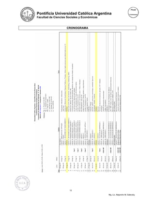 Pontificia Universidad Católica Argentina
Facultad de Ciencias Sociales y Económicas



                    CRONOGRAMA




                      12

                                             Mg. Lic. Alejandro M. Salevsky
 