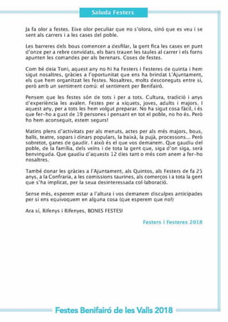 Programa Fiestas Benifairó 2018