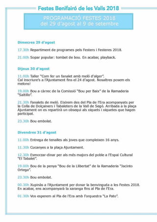 Programa Fiestas Benifairó 2018
