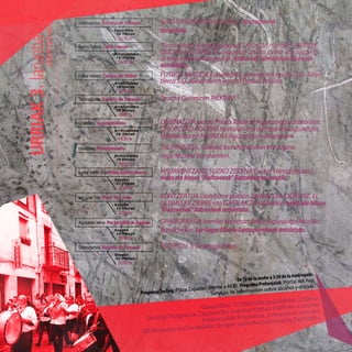 Txosnagunea. Recinto de Txosnas
Eguerdiko
14:30etan
14:30hs
Fueros Kalean. Calle Fueros
Arratsaldeko
16:30etan
16:30hs
Txosnagunea. Recinto de Txosnas
Arratsaldeko
18:00etan
18:00hs
Futbol zelaian. Campo de Fútbol
Arratsaldeko
16:30etan
16:30hs
Udaletxea. Ayuntamiento
Arratsaldeko
18:30etan
18:30hs
Udaletxea. Ayuntamiento
Arratsaldeko
19:00etan
19:00hs
Euskal Herria Enp. Plaza Euskal Herria
Gaueko
22:00etan
22:00hs
San Juan Enp. Plaza San Juan
Gaueko
23:00etan
23:00hs
Agurainen zehar. PorlascallesdeAgurain
Gaueko
24:00etan
24:00hs
Txosnagunea. Recinto de Txosnas
Gaueko
03:00etan
03:00hs
URRIAK
3.
larunbata.
JAIEN
HASIERA
 