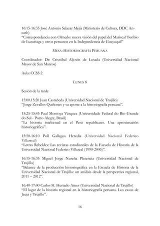 Programa general del VII Congreso Nacional de Historia 2016 | PDF