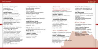 Índice cronológico



       La acción cultural española                   La Propiedad industrial en la               12 y 13 de julio                                 Resultados de la Gestión por
       en el exterior                                sociedad: salud, deportes y                                                                  Competencias para la gestión de
                                                                                                 *Encuentro Ernest Lluch-Historia
                                                     medioambiente                                                                                personas en el Sistema Nacional
                                                                                                 del pensamiento económico
                                                                                                                                                  de Salud
                                                                                                 Pensamiento económico keynesiano
       Directora del Instituto Cervantes

                                                                                                 y crisis económicas
                                                     Director General de la Oficina Española
       Director de Relaciones Culturales y           de Patentes y Marcas (OEPM)                                                                  Director de MESTESA Asesoría Sanitaria
       Carmen Caffarel



       Científicas en la Agencia Española de         Patrocinio: OEPM
                                                     Alberto Casado


                                                                                                                                                  Patrocinio: Consejería de Sanidad, Gobierno
       Cooperación Internacional para el             Código: 60hc – Tarifa B                     Catedrático de Historia e Instituciones
                                                                                                                                                  de Cantabria
       Carlos Alberdi                                                                                                                             José Luis Temes


       Desarrollo (AECID)                                                                        Económicas
                                                     Problemas actuales de los derechos
                                                                                                                                                  Código: 60nj – Tarifa A
                                                                                                 Universidad de Valencia
                                                     humanos
                                                                                                 Salvador Almenar


                                                                                                                                                  Lugar: Hospital Universitario Marqués
       Director General de Política e Industrias                                                                                                  de Valdecilla, Santander
       Culturales del Ministerio de Cultura                                                      Profesor Titular de Historia del
       Patrocinio: Instituto Cervantes. AECID y      Catedrático de Filosofía del Derecho
                                                                                                 Pensamiento Económico                            Del 12 al 15 de julio
       Guillermo Corral


                                                                                                 Universidad de Zaragoza
                                                                                                                                                  *Iberoamérica: política, cultura
                                                     Universidad Carlos III de Madrid
                                                                                                 Alfonso Sánchez Hormigo


       Ministerio de Cultura

                                                                                                                                                  y economía
38     Código: 60fy – Tarifa A                                                                   Patrocinio: Fundación Ernest Lluch                                                             39
                                                     Código: 60lt – Tarifa A
                                                     Gregorio Peces-Barba



       *Ciclo de conferencias. Tendencias
                                                                                                 y Gobierno de Aragón

                                                     Taller de efectos especiales
                                                                                                 Colaboración: Integesa
       en Historia Contemporánea
                                                     La lluvia, el fuego y la nieve en el cine
                                                                                                 Código: 60j2 – Tarifa A
                                                                                                                                                  Catedrático de Sociología
                                                                                                                                                  Universidad Complutense de Madrid
       Catedrático de Historia Contemporánea
                                                                                                 12, 13 y 14 (mañana) de julio                    Patrocinio: Fundación Barcenillas,
                                                                                                 La Policía Científica y su aportación
                                                                                                                                                  Emilio Lamo de Espinosa



       Universidad Complutense de Madrid             Coordinador de efectos especiales                                                            Ayuntamiento de Santander y Fundación
                                                                                                 al proceso penal
                                                                                                                                                  Santander 2016
       Máster Interuniversitario en Historia
       Antonio Niño Martínez


                                                     Productor cinematográfico                                                                    Colaboración: Fundación Carolina
                                                     Reyes Abades


       Contemporánea: Universidad Autónoma de
                                                                                                                                                  Código: 60np – Tarifa A
       Madrid, Universidad Autónoma de Barcelona,    Patrocinio: El Corte Inglés
       Universidad de Santiago de Compostela,        Código: 60j7 – Tarifa A                     Comisario General de Policía Científica
                                                     Francisco Espada


       Universidad de Cantabria, Universidad                                                     Dirección General de la Policía
       Complutense de Madrid, Universidad del País                                               y la Guardia Civil
                                                                                                 Miguel Ángel Santano


       Vasco, Universidad de Zaragoza, Universidad                                               Patrocinio: Secretaría de Estado de Seguridad,
       de Valencia y Universidad Internacional                                                   Ministerio del Interior
       Menéndez Pelayo                                                                           Código: 60h8 – Tarifa A
       Código: 60h6 – Matrícula cerrada
 