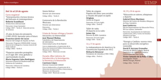 Índice cronológico



                                                      Simón Bolívar                                  Taller de origami                    18, 19 y 20 de agosto
                                                                                                     Papeles del alma: usos sociales
       Curso magistral                                                                                                                    *Educación en valores, olimpismo
                                                      Director por determinar
                                                                                                     y rituales del papel en Japón
       *Interpretación y lectura técnica
                                                      Código: 60kw – Tarifa A
                                                                                                                                          y deporte
       del belcanto al contemporáneo
       Del 16 al 20 de agosto



                                                      Centenario de la Revolución                    Artista de Origami
                                                      Mexicana
                                                                                                                                          Director del Centro de Estudios Olímpicos
       Artista lírico internacional
                                                                                                     Patrocinio: El Corte Inglés          de Noja, Cantabria
                                                      Director por determinar                        Código: 60kz – Tarifa B
                                                                                                     Origlam
                                                                                                                                          Gabriel Pérez Martínez


       Patrocinio: Grupo Santander
                                                                                                     Taller de radio
       Código: 60h7 – Tarifa A - Selección previa     Patrocinio:                                                                         Jefe de Departamento de Educación Física,
       Roberto Scandiuzzi



                                                                                                     El deporte en la radio
       de alumnos                                     Código: 60ky – Tarifa A                                                             IES Las Llamas, Santander

       25 años de leyes de extranjería                X Aula de Verano «Ortega y Gasset»
                                                                                                                                          Patrocinio: Ayuntamiento de Solórzano
                                                                                                                                          José Gutiérrez




                                                      Iniciación a la Universidad
                                                                                                                                          Colaboración: COE y Centro de Estudios
       (1985-2010). Aprender para el futuro
                                                                                                     Director de RNE. Cantabria           Olímpicos de Noja
                                                                                                     Patrocinio: El Corte Inglés          Código: 60f1 – Tarifa A

                                                                                                                                          *Energía y Catálisis: nuevos retos
                                                      Catedrático del Departamento                   Código: 60l0 – Tarifa A
                                                                                                     Jaime Aja


52
       Director del Colegio de España en París                                                                                                                                        53
                                                      de Informática
       Patrocinio: Programa CONSOLIDER. Consejo       Universidad Carlos III de Madrid               16 y 17 de agosto                    para un desarrollo energético
                                                                                                                                          sostenible
                                                      José Manuel Molina



                                                                                                     La independencia de América y la
       General de la Abogacía y Consejo General del
       Francisco Javier de Lucas


       Poder Judicial                                 Con la colaboración y el patrocinio de la

                                                                                                     Constitución Española de 1812
       Código: 60hd – Tarifa A                        Dirección General de Política Universitaria,
                                                      Ministerio de Educación                                                             Director de IMDEA Energía, Madrid
       *Espacios naturales protegidos                 Código: 60e6 – Matrícula cerrada                                                    Catedrático de Ingeniería Química
       en el siglo XXI: retos globales y                                                             Presidente de Colombia (1982-1986)
                                                      Escuela «Blas Cabrera» de
                                                                                                                                          Universidad Rey Juan Carlos
       oportunidades locales
                                                                                                                                          David P. Serrano Granados



                                                      Introducción a la Investigación,
                                                                                                     Código: 60kx – Tarifa A
                                                                                                                                          Investigador Titular
                                                      la Docencia y la Innovación
                                                                                                     Belisario Betancur



       Directora General de Biodiversidad del                                                                                             IMDEA Energía, Madrid
       Gobierno de Cantabria                                                                                                              Código: 60jn – Tarifa A
                                                                                                                                          Víctor Antonio de la Peña O’Shea



       Patrocinio: Gobierno de Cantabria              Director General del CIEMAT
       María Eugenia Calvo Rodríguez


       Código: 60km – Tarifa A                        Con la colaboración y el patrocinio de la
                                                      Dirección General de Política Universitaria,
                                                      Cayetano López


                                                      Ministerio de Educación
                                                      Código: 60e8 - Matrícula cerrada
 