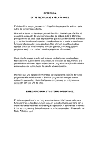 Programa, aplicaciones y sistema operativo