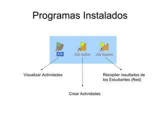 Programas Instalados




Visualizar Actividades                       Recopilar resultados de
                                             los Estudiantes (Red)


                         Crear Actividades
 