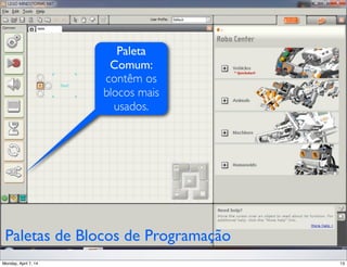 Paletas de Blocos de Programação
Paleta
Comum:
contêm os
blocos mais
usados.
 