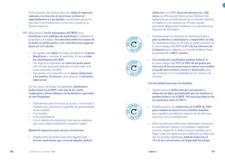 | comunidad de madrid 2021 |
66 67
deducirse en el IRPF hasta un máximo de 1.200
euros, un 20% más del límite actual. Además, esta
deducción por arrendamiento de la vivienda habitual
se ampliará a los menores de 40 años cuando
presenten obligaciones familiares o se encuentren en
situación de desempleo.
•	 Fomentaremos la iniciativa de nuestros jóvenes y,
para ayudarles a emanciparse y emprender su vida,
los madrileños hasta los 30 años se podrán deducir de
la cuota íntegra del IRPF el 25 % de los intereses de
la hipoteca para adquirir su vivienda habitual, hasta
un máximo de 1.000 € anuales.
•	 Los estudiantes madrileños podrán deducir de
la cuota íntegra del IRPF el 100% de los gastos por
intereses de los préstamos para costear sus estudios
en grado universitario, máster y doctorado, para
que el talento no se vea limitado por la ausencia de
recursos.
Una fiscalidad justa para las familias
•	 Ampliaremos la deducción por nacimiento o
adopción de hijos, permitiendo que las familias se
puedan deducir en el IRPF 700 euros por hijo en los
tres primeros años (2.100 €).
•	 Estableceremos una deducción en el IRPF de 500€
para cuidado de mayores en el ámbito familiar,
para aquellos ascendientes mayores de 65 años que
convivan con el contribuyente.
•	 Reforzaremos las deducciones destinadas a favorecer
la conciliación y apoyar a las familias, ampliando
tanto la cuantía de la deducción por cuidados en el
hogar como los supuestos para aplicarse la deducción.
Así, las familias madrileñas podrán deducirse el
25% de las cotizaciones a la Seguridad Social por
En los próximos años plantearemos una rebaja de impuestos
enfocada a la atracción de inversiones, premios al
emprendimiento y a las familias, manteniendo además los
tipos bajos y las bonificaciones y exenciones actuales de los
distintos impuestos.
	 110.	 Bajaremos la tarifa autonómica del IRPF para
beneficiar a tres millones de madrileños e impulsar la
economía y el empleo. Se reducirán todos los tramos de
la tarifa en medio punto y los contribuyentes pagarán
hasta un 5,5% menos.
•	 Esto significa una rebaja de la tarifa autonómica de 2,5 puntos.
•	 Beneficiará a 3 millones de madrileños. Es decir a todos
los contribuyentes del IRPF.
•	 A lo largo de la Legislatura, se reducirán medio punto
todos los tipos marginales aplicables en cada tramo de la
escala autonómica del IRPF.
•	 Esta medida será compatible con las nuevas deducciones
a las familias, los jóvenes y para favorecer la iniciativa
empresarial.
En este marco de bajada de impuestos, planteamos
deducciones en el IRPF cada una de las cuales
explicamos y desarrollamos en los distintos apartados
de este Programa:
•	 A los jóvenes para favorecer su acceso a la vivienda y
también para promover la igualdad de oportunidades
en los estudios
•	 A la familias
•	 A los arrendadores
•	 Con el objetivo de incentivar a las nuevas empresas
que creen empleo indefinido en nuestra región.
Bajada de impuestos para apoyar a los Jóvenes
•	 Ampliaremos las deducciones por alquiler. Los
jóvenes madrileños que vivan de alquiler podrán
E
N
C
URSO
E N C U
R
S
O
E
N
C
URSO
E N C U
R
S
O
E
N
C
URSO
E N C U
R
S
O
 