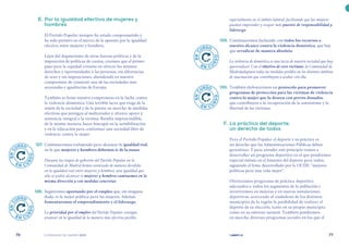 | comunidad de madrid 2021 |
76 77
especialmente en el ámbito laboral, facilitando que las mujeres
puedan emprender y ocupar más puestos de responsabilidad y
liderazgo.
	 129.	 Continuaremos luchando con todos los recursos a
nuestro alcance contra la violencia doméstica, que hay
que erradicar de manera absoluta.
La violencia de doméstica es una lacra de nuestra sociedad que hay
queerradicar. Con el objetivo de cero víctimas, la Comunidad de
Madridadoptará todas las medidas posibles en los distintos ámbitos
de suactuación que contribuyan a acabar con ella.
	 130.	 También elaboraremos un protocolo para promover
programas de protección para las víctimas de violencia
contra la mujer que lo deseen con perros donados,
que contribuyen a la recuperación de la autoestima y la
libertad de las víctimas.
	 F.	La práctica del deporte,
un derecho de todos
Para el Partido Popular el deporte y su práctica es
un derecho que las Administraciones Públicas deben
garantizar. Y para atender este principio vamos a
desarrollar un programa deportivo en el que pondremos
especial énfasis en el fomento del deporte para todos,
siguiendo el lema desarrollado por la OCDE: “mejores
políticas para una vida mejor”.
Ofertaremos programas de práctica deportiva
adecuados a todos los segmentos de la población e
invertiremos en mejoras y en nuevas instalaciones
deportivas, acercando al ciudadano de los distintos
municipios de la región la posibilidad de realizar el
deporte de su elección, tanto en su propio municipio,
como en su entorno natural. También pondremos
en marcha diversos programas sociales en los que el
	 E.	Por la igualdad efectiva de mujeres y
hombres
El Partido Popular siempre ha estado comprometido y
ha sido pionero en el marco de la apuesta por la igualdad
efectiva entre mujeres y hombres.
Lejos del dogmatismo de otras fuerzas políticas y de la
imposición de políticas de cuotas, creemos que el primer
paso para la equidad consiste en ofrecer los mismos
derechos y oportunidades a las personas, sin diferencias
de sexo y sin imposiciones, ahondando en nuestro
compromiso de construir una de las sociedades más
avanzadas e igualitarias de Europa.
También es firme nuestro compromiso en la lucha contra
la violencia doméstica. Una terrible lacra que exige de la
unión de la sociedad y de la puesta en marcha de medidas
efectivas que persigan al maltratador y ofrezca apoyo y
asistencia integral a la víctima. Resulta imprescindible,
de la misma manera, hacer hincapié en la sensibilización
y en la educación para conformar una sociedad libre de
violencia contra la mujer.
	 127.	 Continuaremos trabajando para alcanzar la igualdad real,
en la que mujeres y hombres debemos ir de la mano.
Durante las etapas de gobierno del Partido Popular en la
Comunidad de Madrid hemos avanzado de manera decidida
en la igualdad real entre mujeres y hombres, una igualdad que
sólo se podrá alcanzar si mujeres y hombres caminamos en la
misma dirección y con medidas concretas.
	 128.	Seguiremos apostando por el empleo que, sin ninguna
duda, es la mejor política para las mujeres. Además
fomentaremos el emprendimiento y el liderazgo.
La prioridad por el empleo del Partido Popular consigue
avanzar en la igualdad de la manera más efectiva posible,
E
N
C
URSO
E N C U
R
S
O
E
N
C
URSO
E N C U
R
S
O
E
N
C
URSO
E N C U
R
S
O
E
N
C
URSO
E N C U
R
S
O
 