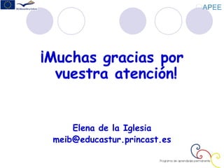 ¡Muchas gracias por
vuestra atención!
Elena de la Iglesia
meib@educastur.princast.es
 