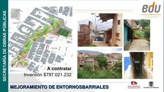 SECRETARÍA DE OBRAS PÚBLICAS




                                              A contratar
                                   Inversión $797.021.232

                               MEJORAMIENTO DE ENTORNOSBARRIALES
                                                                   Alcaldía de Medellín
 