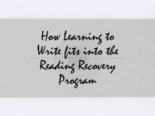 How Learning to
Write fits into the
Reading Recovery
Program
 