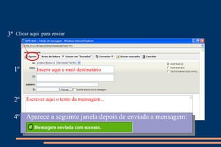 Escrever aqui o texto da mensagem... Inserir aqui e-mail destinatário Clicar aqui  para enviar Aparece a seguinte janela depois de enviada a mensagem: 1º 2º 3º 4º 