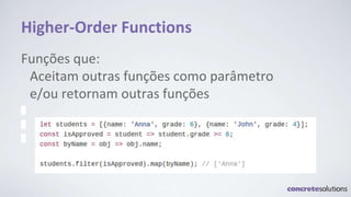 Higher-Order Functions
Funções que:
Aceitam outras funções como parâmetro
e/ou retornam outras funções
 