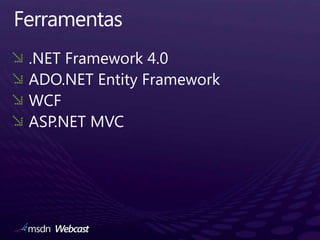 Ferramentas.NET Framework 4.0ADO.NET Entity FrameworkWCFASP.NET MVC