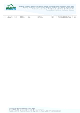 4

ADULTO

19:30

BOCHA

MAS

IBIRAMA

X

TROMBUDO CENTRAL

3/4

 