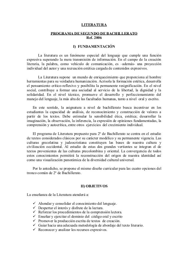 Programa oficial de Literatura de Quinto Año Reformulación