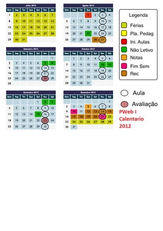 Programação para Web I Calendario 2012