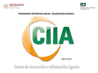 Centro Innovación e Información Agraria 1
PROGRAMA OPERATIVO ANUAL DELEGACION OAXACA
Abril 2019
 