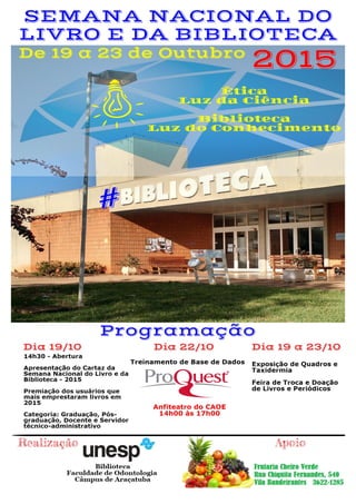 Programação semana nacional do livro e da biblioteca campus de araçatuba