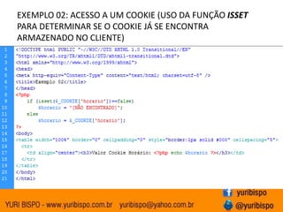 EXEMPLO 02: ACESSO A UM COOKIE (USO DA FUNÇÃO ISSET PARA DETERMINAR SE O COOKIE JÁ SE ENCONTRA ARMAZENADO NO CLIENTE)