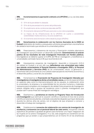 Programa electoral Elkarrekin Podemos elecciones vascas 2020