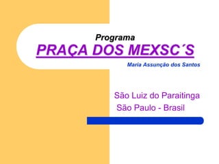 Programa
PRAÇA DOS MEXSC´S
Maria Assunção dos Santos
São Luiz do Paraitinga
São Paulo - Brasil
 
