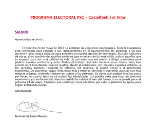 PROGRAMA ELECTORAL PSC – Castellbell i el Vilar
SALUDO
Apreciado/a vecino/a,
El próximo 24 de mayo de 2015 se celebran las...