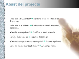 Abast del projecteFins a on VULL arribar?  Definició de les expectatives de l’empresa.