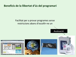 Beneficis de la llibertat d’ús del programari Facilitat per a provar programes sense restriccions abans d’escollir-ne un Avaluació   