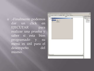 MENU DE PROGRAMACION EN VISUAL BASIC | PPTX