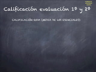 Calificación evaluación 1ª y 2ª
ALBERTO
NAVARRO
ELBAL
CALIFICACIÓN ROJA (MEDIA DE LOS ESENCIALES):
 