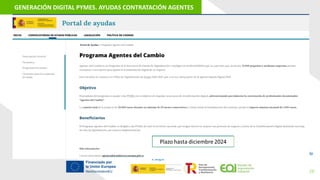 GENERACIÓN DIGITAL PYMES. AYUDAS CONTRATACIÓN AGENTES
https://portalayudas.mineco.gob.es/Programa_Agentes_del_Cambio/Paginas/Inde
x.aspx
28
 