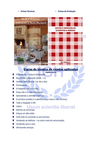 Gestão Hoteleira Yield & Revenue Management
Instituto de Gestão Hoteleira e
Águia Consultoria
Do Yield
• O que é
• Importância
• Mod. de Cálculos de custo
• Custo Fixo
• Custo Variável
• Custo vazio
• Custo Ocupado (vendido)
POA
• Use diariamente
• Otimize através dele
O RM em Grandes
redes
• Otimize e resultados
• Reduza custos
• Otimize staff
Índices que
interessam
• RevPAR ou
GOPPAR
• Como nasceram
• A quem interessam
Índices
• Preparar para Operar
• Parâmetros Universitários
• Parâmetros mais rentáveis
• Otimizando resultados
Skype: aguiahotelaria - (41) 99177 1955
Gestão Hoteleira
Matérias:
✓ História da Hotelaria
✓ Implantação
✓ Planejamento e controle de produção
✓ Planejamento e controle de Qualidade
✓ Revenue Management
✓ Análise de Custos e Planejamento
✓ Gestão de Pessoal
 