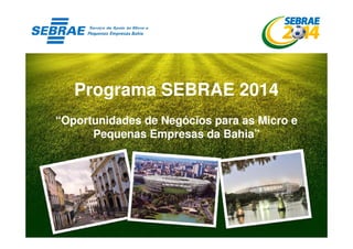 Programa SEBRAE 2014
“Oportunidades de Negócios para as Micro e
      Pequenas Empresas da Bahia”
 