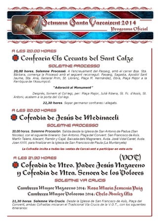 Programa Semana Santa Carcaixent 2014