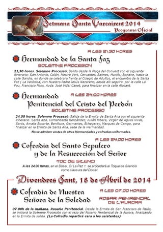 Programa Semana Santa Carcaixent 2014